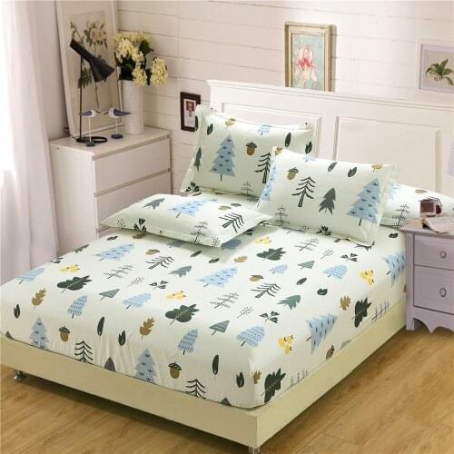 2020 New Luxury Fashion Bed Sheet Sets 100% Cotton Twin Full Queen King Single White Green Leaves Fitted Sheet 2pcs Pillowcase