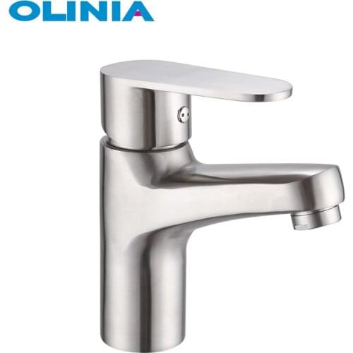 Light grey brushed basin faucet OLINIA bathroom mixer deck mounted bathroom faucet stainless steel ceramic valve core OL98801