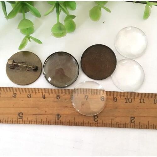 25mm Brooch Base with Safety Pins with glass cabochon DIY Jewelry Findings Accessories( one glass+one brooch pin)