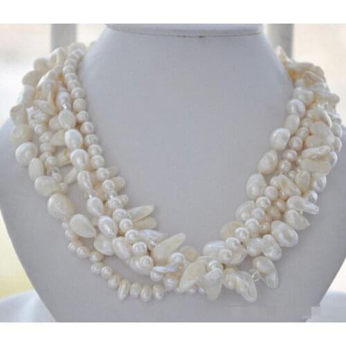 Fashion jewelry 5strands white baroque freshwater pearl necklace 21inch
