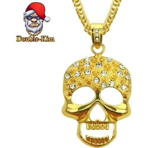 Hollowed-out Skull Zircon Pendant Necklace Hiphop Rock Street Culture Zinc Alloy Inlaid Zircon Chain Necklace Fashion Jewelry