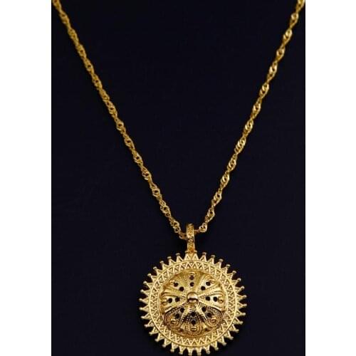 Gold Color Ethiopian Thick Pendant Necklace Africa Eritrea Chain Dubai Arab Jewelry