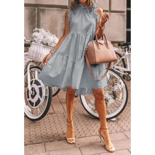 Summer Womens Casual Hot Sale Dress Loose Sleeveless Solid Color Round Neck Big Swing Loose Casual Holiday Party Dresses