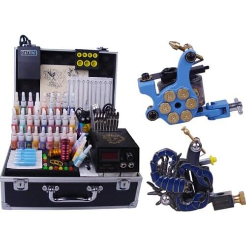 Professional body piercing kit tattoo starter set 2 top tattoo gun 40 color inks YLT-106