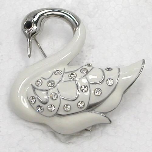 Clear Rhinestone Enamel Swan Pin brooches C427 A