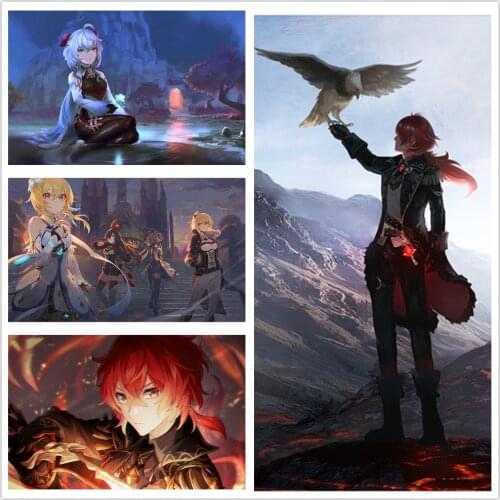Self-adhesive Wall Sticker Genshin Impact Anime Wall Art Posters and Prints Wall Pictures for Living Room Home Decor