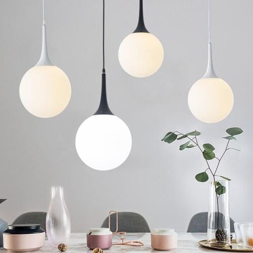 Modern Minimalist Glass Ball Pendant Lamp for Living Room White Single Small Nordic Hanging Chandelier Home Decor Light Fixture