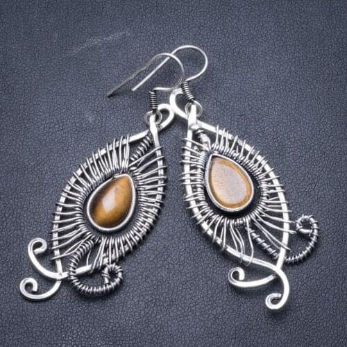 Natural Tiger Eye Handmade Unique 925 Sterling Silver Earrings 2 1/2" Y2078