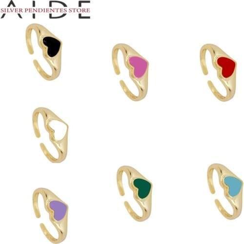 AIDE 2021 Trend Drop Oil Open Rings For Women 925 Sliver Green Black Red Purple Heart-shape Rings Couples Wedding Jewelry Bague