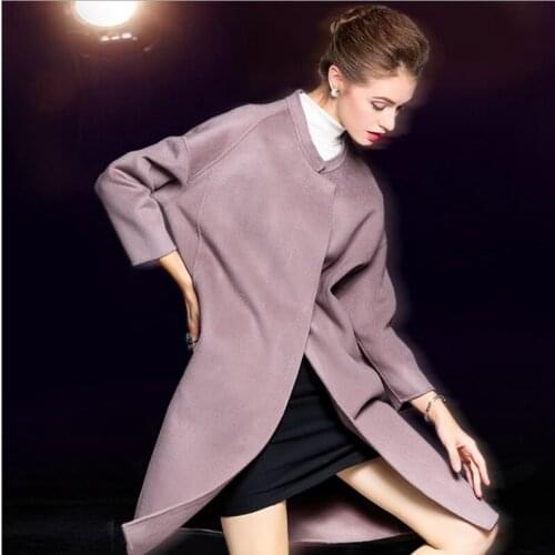 Womens' winter new style overcoat Long wool double-faced woolen coat Handmade high quality outercoat Black winter lady overcoat