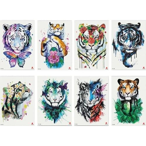 1PC Creative Tattoo Coloured Tiger Waterproof Temporary Tattoo Stickers For Men Women Full Body Art Arm Semi-arm Tattoo