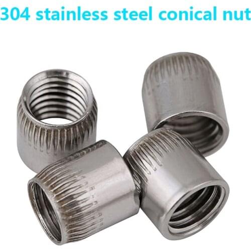 M6 M8 M10 M12 304 Stainless Steel Conical Nut Cone Nut Knurled Implosion Expansion Screw Cap 10Pcs