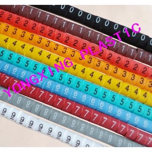 100pcs/lot freeshipping EC-2 4mm2 cable marker 0-7 different number colorful