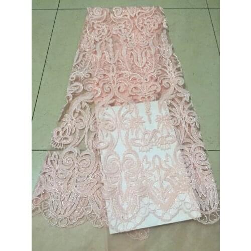 African French Lace Fabric 2018 High Quality Net Lace Embroidery Fabric Nigerian Wedding Tulle Lace Fabric Pink CD26061