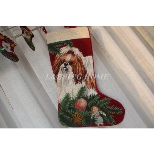 Free Shipping Christmas Stocking Sock Needlepoint Santa Claus socks for Presents Dogs Design 2 28X43CM