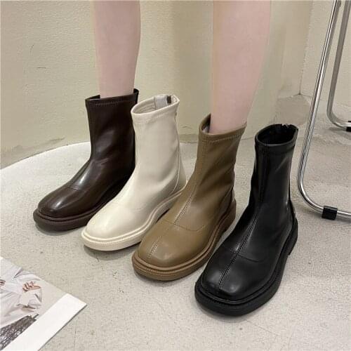 Women Winter Boots PU Leather Ankle Boots Chelsea Boots Chunky Shoes Black Female Autumn Fashion Platform Booties Plus Size