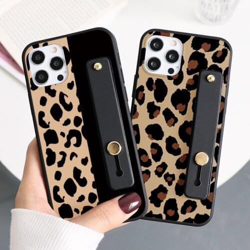 Leopard Print Wrist Strap Case Funda For iPhone 12 mini 11 Pro Max 7 8 6 6S Plus SE 2020 5 S X XR Xs Max Soft Silicon Back Cover