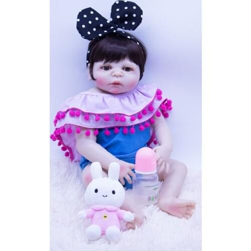 Black hair bebe reborn doll Realistic silicone Princess Girl baby Doll with real baby clothes Fake baby shower toy for children