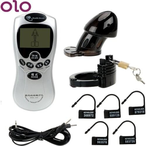 OLO Electric Shock Penis Cock Cage Male Chastity Device Cock Ring with Electric Host Medical Themed Toys Sex Toys for Men