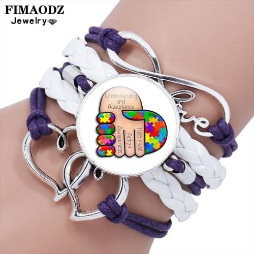 FIMAODZ Infinity Love Autism Awareness Bracelet Autism Mom Puzzle Piece Art Glass Gem Wrap Bracelets Bangles for Women Kids Gift