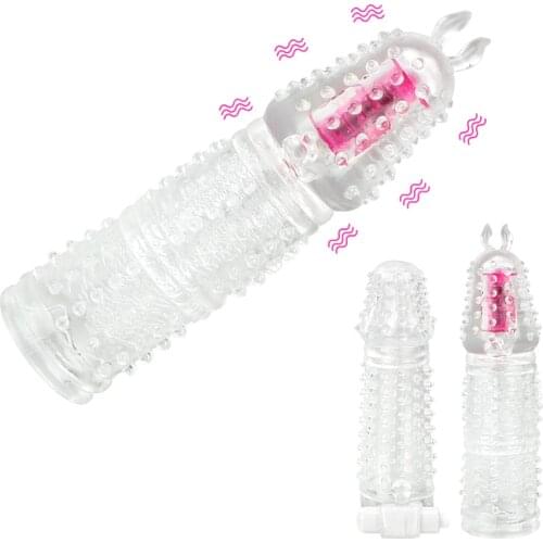 Reusable Penis Sleeve Vibrator G Point Stimulation Delay Ejaculation Particle Condoms For Sex Condom For Men
