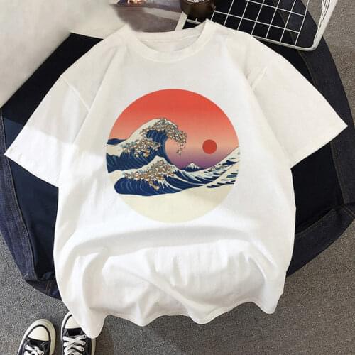 The Great Wave of Kanagawa Japan Women t shirt Cartoon Aesthetic Tshirt Women short-sleeved casual T-shirt Harajuku tee tops