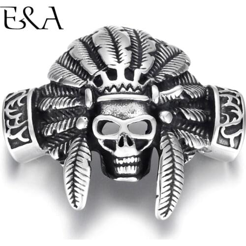 Stainless Steel Indian Chief Skull Connector Hole 12*6mm for DIY Punk Charm Bracelet Findings HIPHOP Men Jewelry Making Supplies