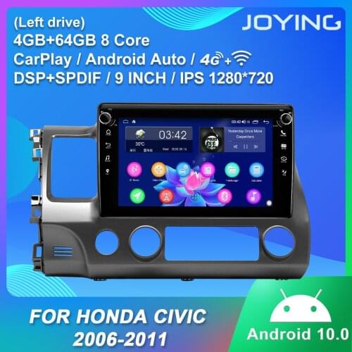 JOYING Car Multimedia Player Android 10.0 Bluetooth With Gps 9 Inch Carplay Android Auto For Honda Civic 2006-2011(Left Drive)