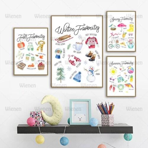 Canvas Painting Four Seasonal Favorites Print Spring Summer Fall Winter Funny Kids Education Poster Nursery Wall Art Home Decor