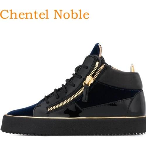 Comfortable Flock Classic Fashion Running Casual Dress Shoes Men Patchwork Flats Lace-Up Zipper Outside Party Sneakers Unisex