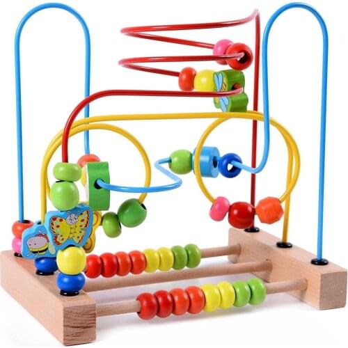 LCLL-MWZ Wooden Baby Toddler Toys Circle First Bead Maze for Boys Girls