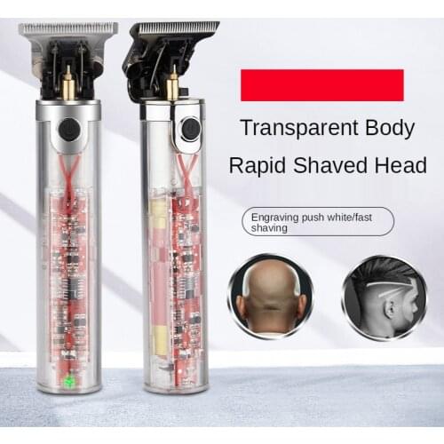 Metal Cordless Clipper Transparent Body Electric Hair Clippers Bald Personality Creative Oil Head Carving Hair Clipper Styling