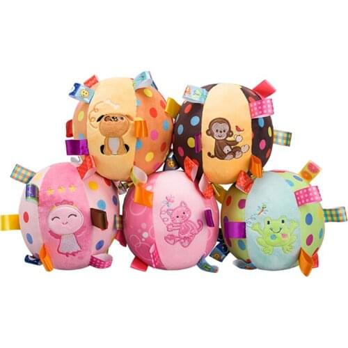 Soft Stuffed Plush Baby Rattle Ball Toy Infant Cartoon Animal Hand Grasp Mobile Toy With Sound Educational HandBell Sensory Toys