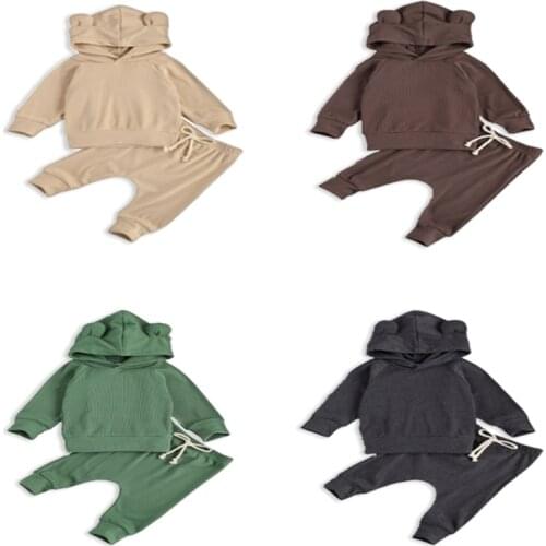 2021 New Fashion For Babies Clothes Clothing Sets Clothes For Newborns Baby Girl Hoodie Ear Top+Pants Outfit Set 2 Pcs Bodysuit