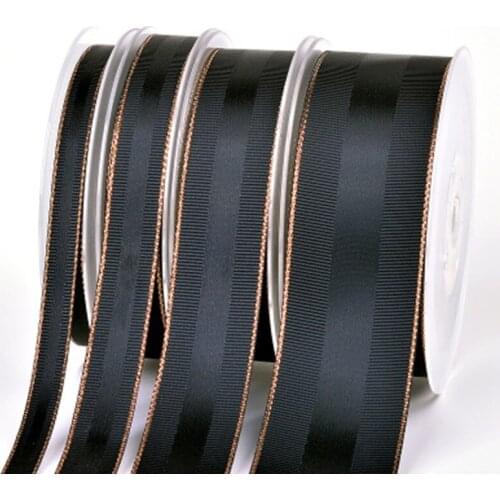 Solid color christmas decorative Gold line side satin&grosgrain ribbon 50 yards diy fabric gift wrap satin ribbon tapes