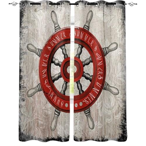 Wood Grain Retro Rudder Illustration Window Curtains Home Decor Living Room Curtains Kitchen Drapes Panel Curtains for Bedroom