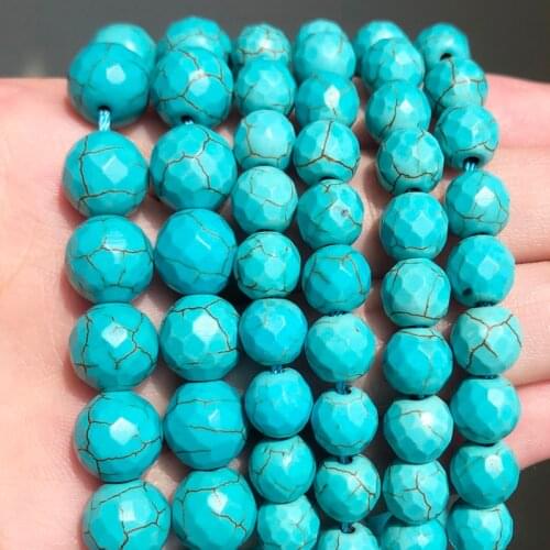 Wholesale Faceted Blue Turquoises Round Loose Beads 15.5inches 4 6 8 10 12 mm Pick Size For Jewelry Making DIY Bracelet Necklace