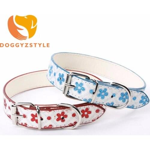 7 Color Dog Collar Flower PU Leather Cat Necklace Studded Puppy Neck Strap Fluorescence Flowers Pet Accessories DOGGYZSTYLE