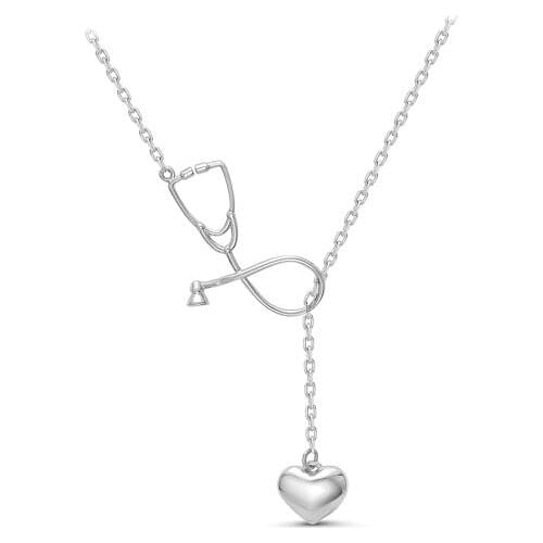 Stethoscope Lariat necklace,the Silver Plated Stethoscope Pendant for medical,Doctor medical student Gift,Nurse Jewelry 2 Colors