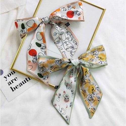 MoriBty New Women Silk Skinny Scarf Spring-Autumn Cartoon Hair Ribbon Headscarf Foulard Femme Print Neckerchief Bag Ties Wraps