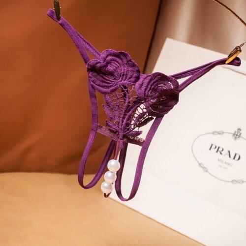 T-back Sexy Erotic Lingerie Embroidery floral Pearl Panties G-String Thong Sex Thongs Womens Erotic Open Crotch Underwear