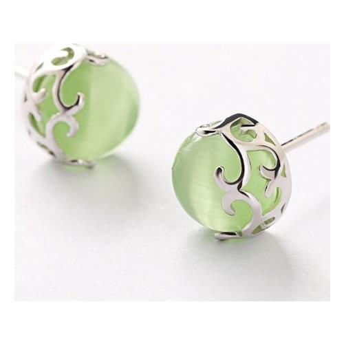 Fashion Cat Eye Stud Earrings Hollow Pattern Design With Natural Stone Dainty Simple Jewelry For Women Wedding Anniversary Gifts