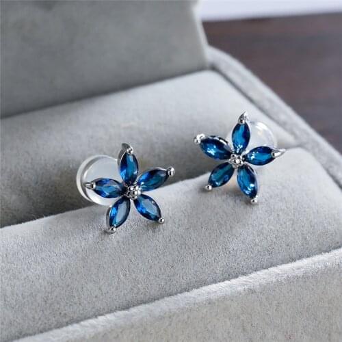 Blue Crystal Zircon Cute Star Small Stud Earrings Creative Pentagram Stone Earrings For Women Wedding Jewelry Girl Birthday Gift