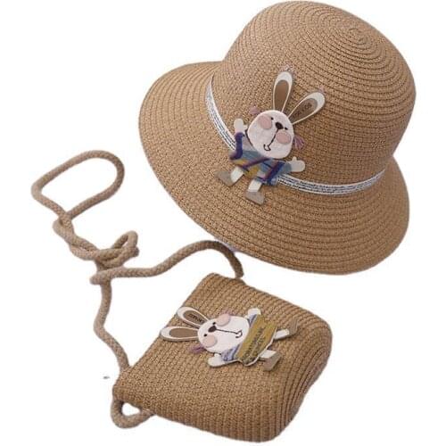 Girl kids Cute Straw Hat handbag Sets Child Baby Outdoor Travel Holiday Beach Hat Bags Set Flower Sun Cap Panama