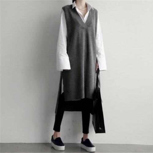 2020 Korean INS wind sweater vest short front and back long vest skirt knitted V-neck thickened mid-length sweater skirt