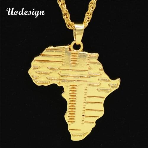 Uodesign Brand Hiphop Africa Necklace Gold Color Pendant & Chain African Map Gift for Men/Women Ethiopian Jewelry Trendy
