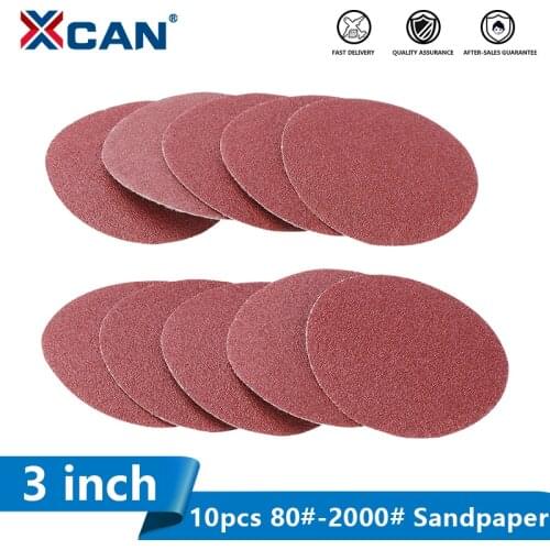 XCAN 3 inch 75mm Sandpaper 10PCS Sanding Disc 80-2000 Grit For Dremel Sander Machine Self Stick Abrasive Tools Sanding Paper