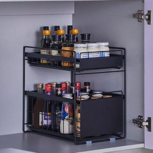 Japanese kitchen sink under the shelf, under the cabinet free installation of double-layer retractable push-pull storage rack