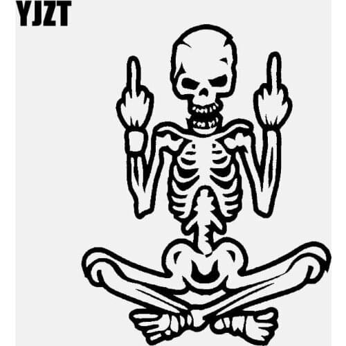 YJZT 15CM*19.2CM Crazy Funny Car Sticker Vinyl Decal Of Skeleton Middle Finger For Motorcycle Helmet Black/Silver C3-1998