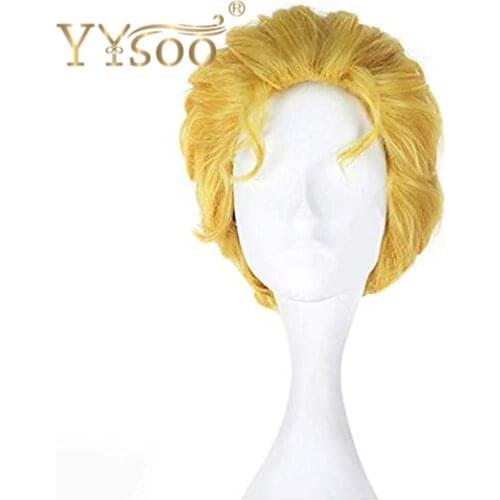 YYsoo The Cosplay Wig For Men Short Yellow Golden Wavy Wig Halloween Party All Machine Made Wig Daily Used